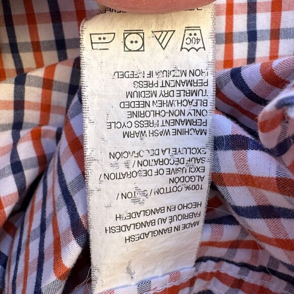 Izod Mens Long Sleeve Button Up Red/Navy/White Plaid Cotton Classic Fit Shirt L - Picture 10 of 10